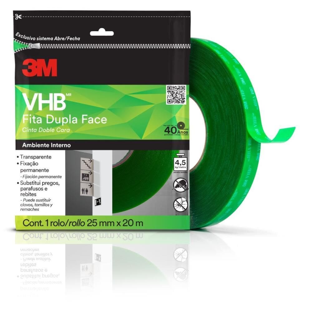Fita Fixa Forte Vhb4910 Tranp/Verde 25mmx20m - 3m