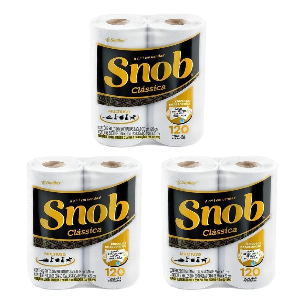 5X 3 Unid. Papel Toalha Snob Folha Dupla 22Cm Pct. 2X60 Fo