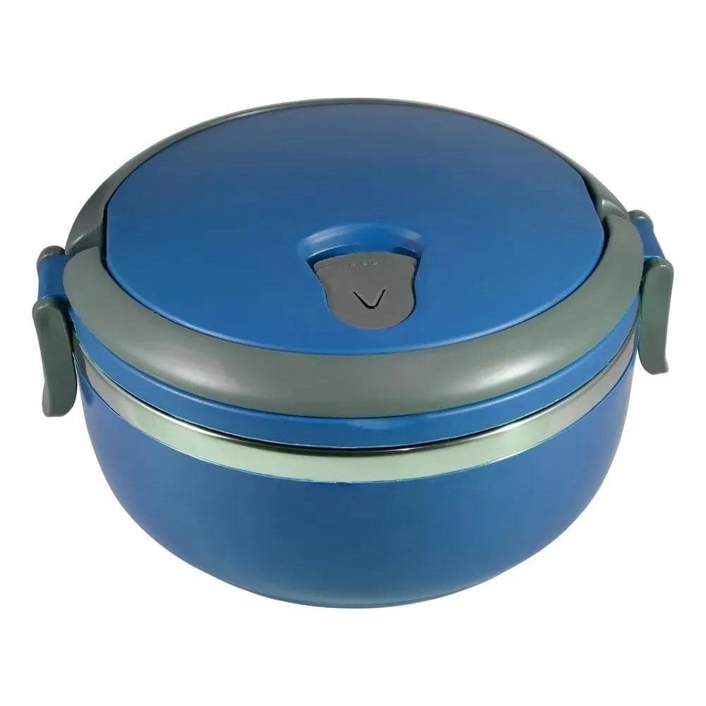 10X Marmita Hermética Dupla Azul Redonda 1,4 Litros Fit Ino