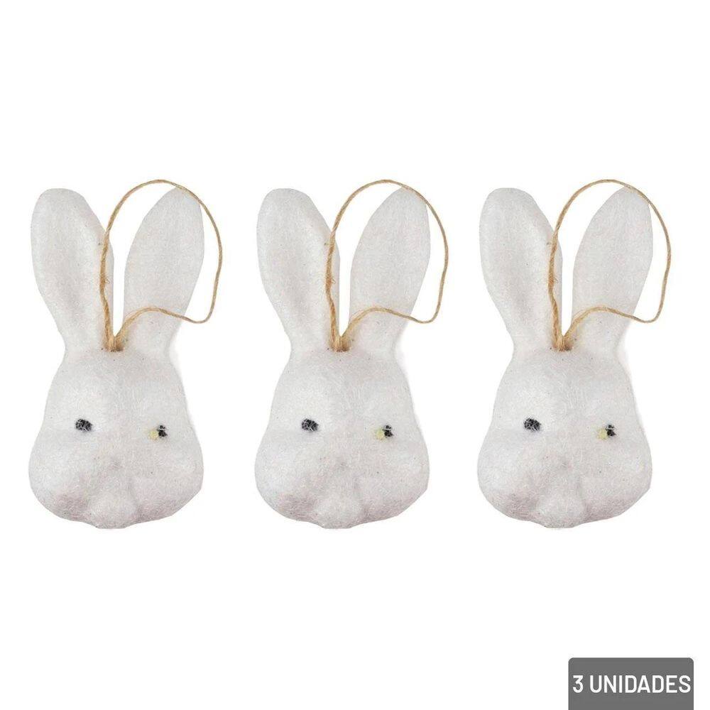 Enfeite De Páscoa Coelhos 3 Peças 8,5Cm Branco