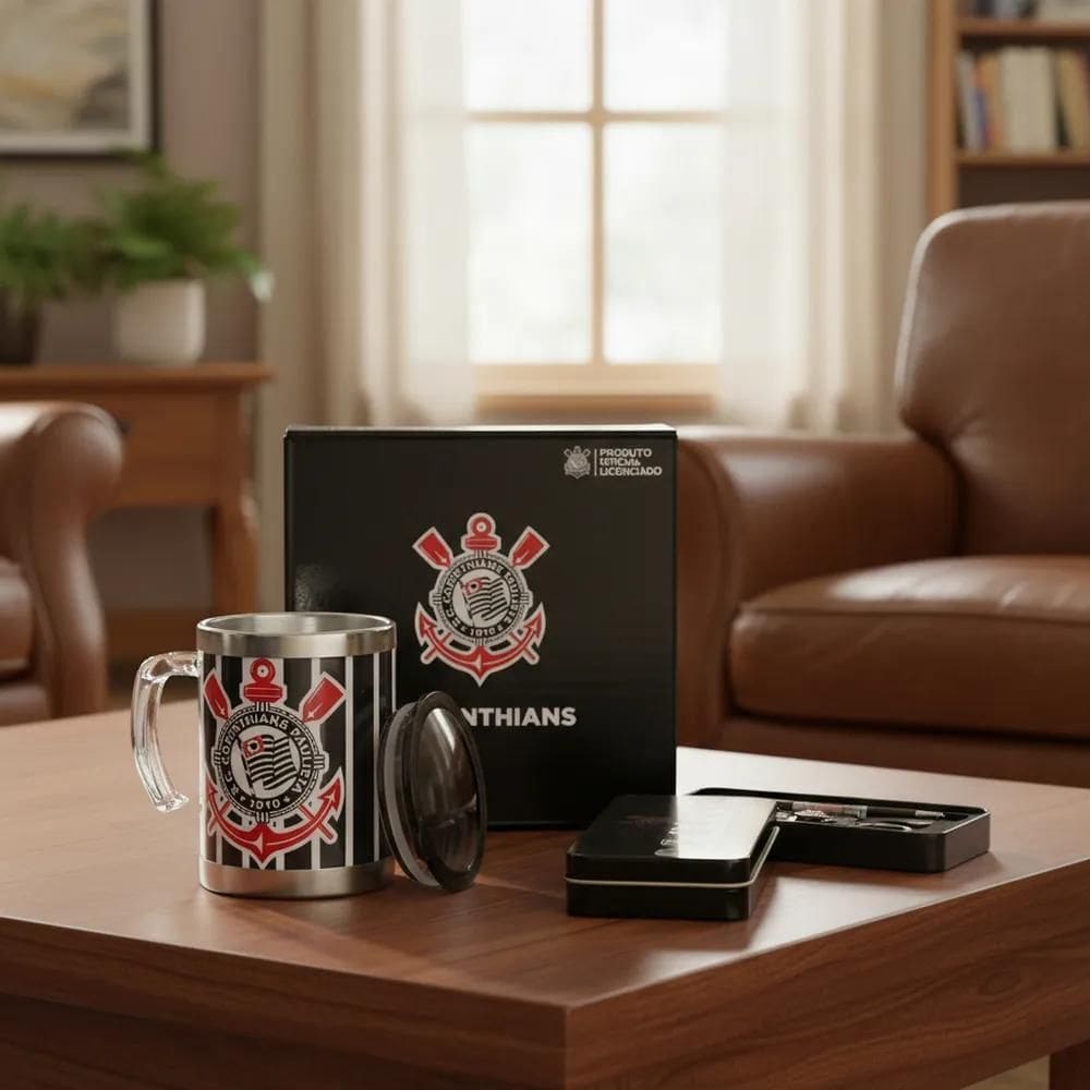 Caneca Termica Corinthians + Chaveiro Terra Sagrada Oficial