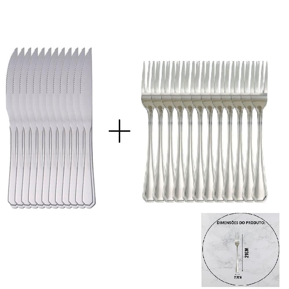 Jogo De Talheres Inox 24 Pç 12 Garfos 12 Facas Atenas Buffet