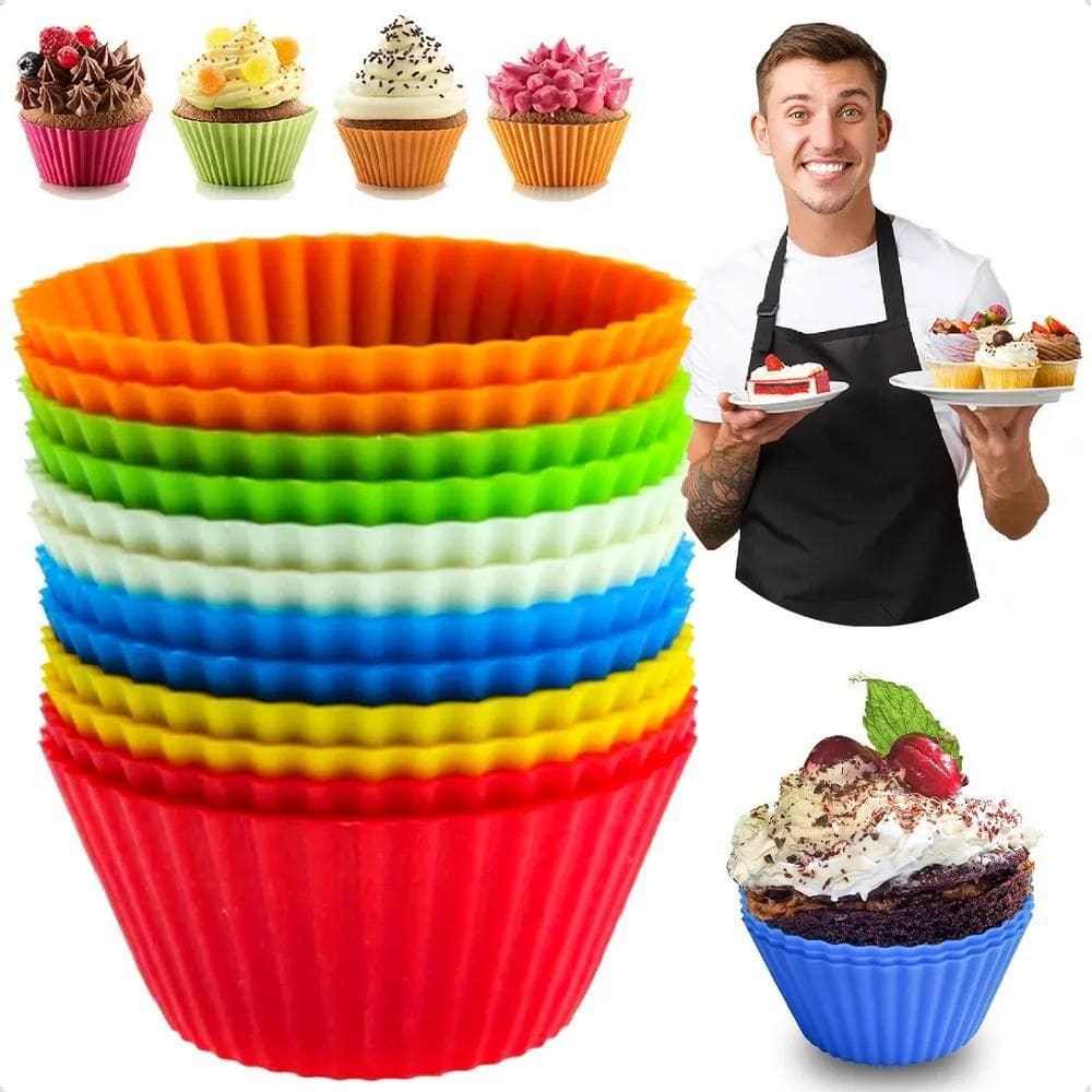 Kit 12 Mini Formas Silicone Cupcake Bolo Muffin Assadeira