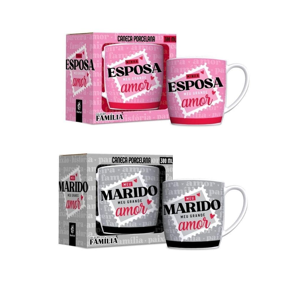 Kit Presente 2 Caneca Porcelana Premium 360Ml Café Marido