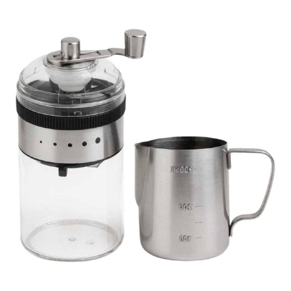 Kit Moedor Café Manivela + Jarra Barista Pitcher Inox 350Ml
