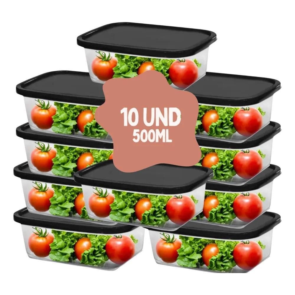 Kit 10 Potes 500Ml Transparentes Freezer Microondas Marmita