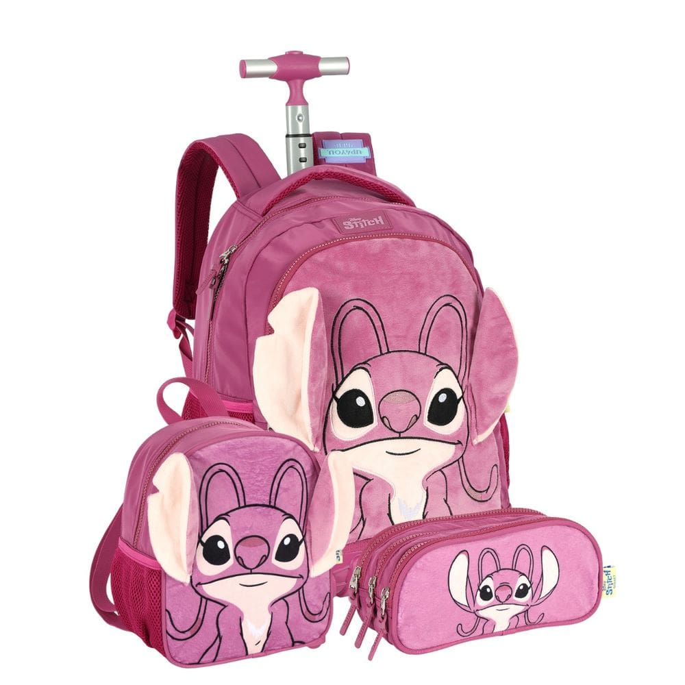 Mochila Rodas Pelúcia Stich Disney Lancheira Estojo Triplo