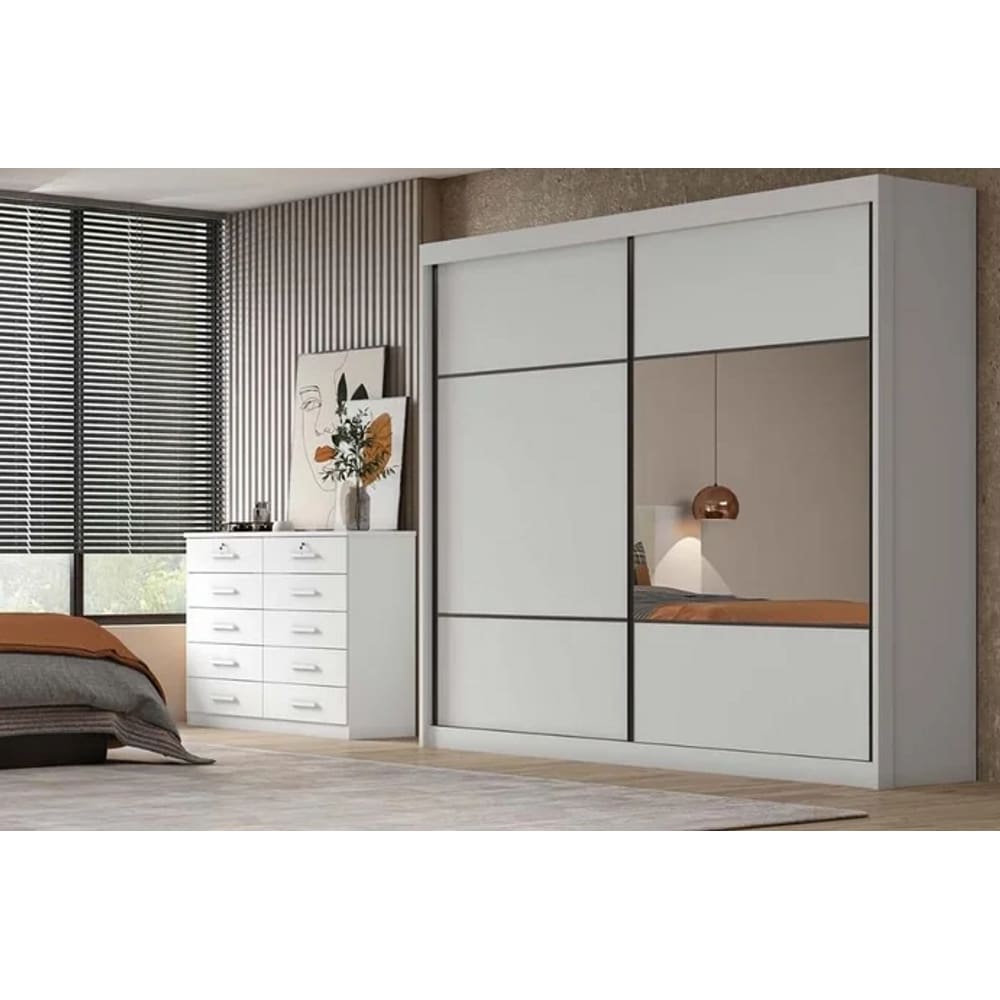 Guarda Roupa Brusque 8 Gavetas com Espelho - Neve