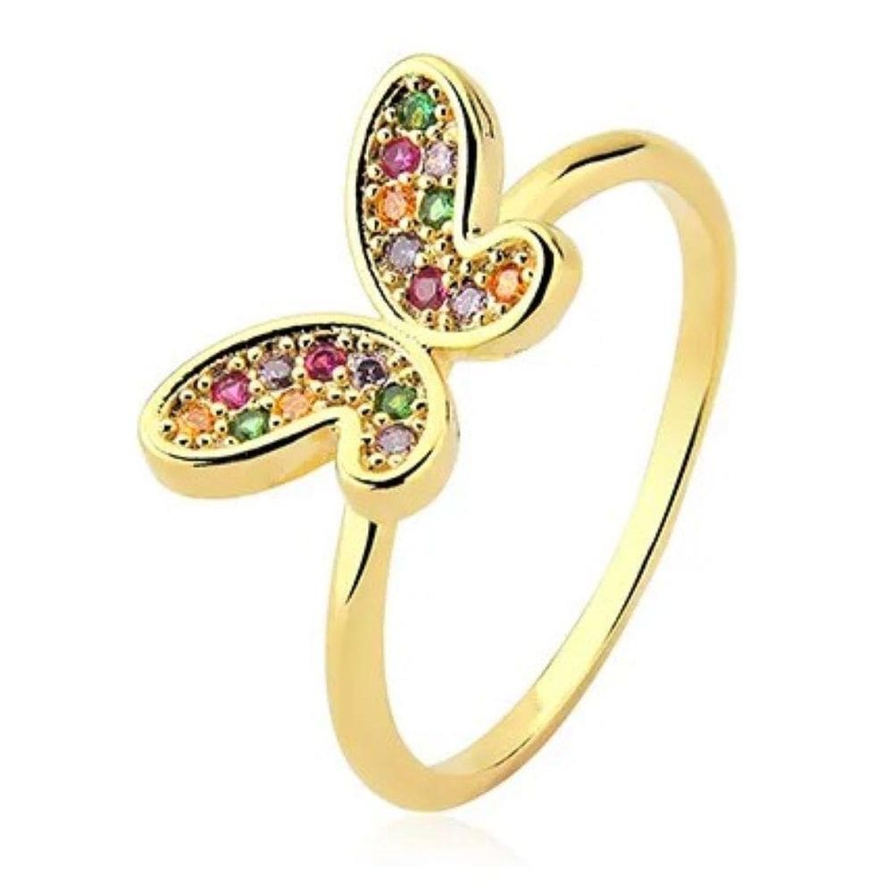 Anel Borboleta Zircônias Coloridas Lizzy Fatin T17