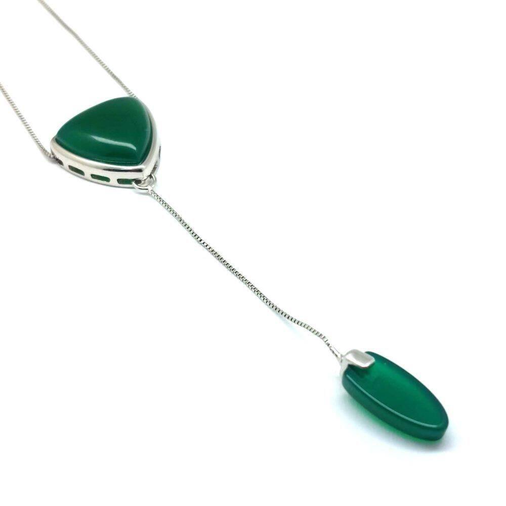 Colar Pingete Duplo Agata Verde Ródio Branco Lizzy Fatin