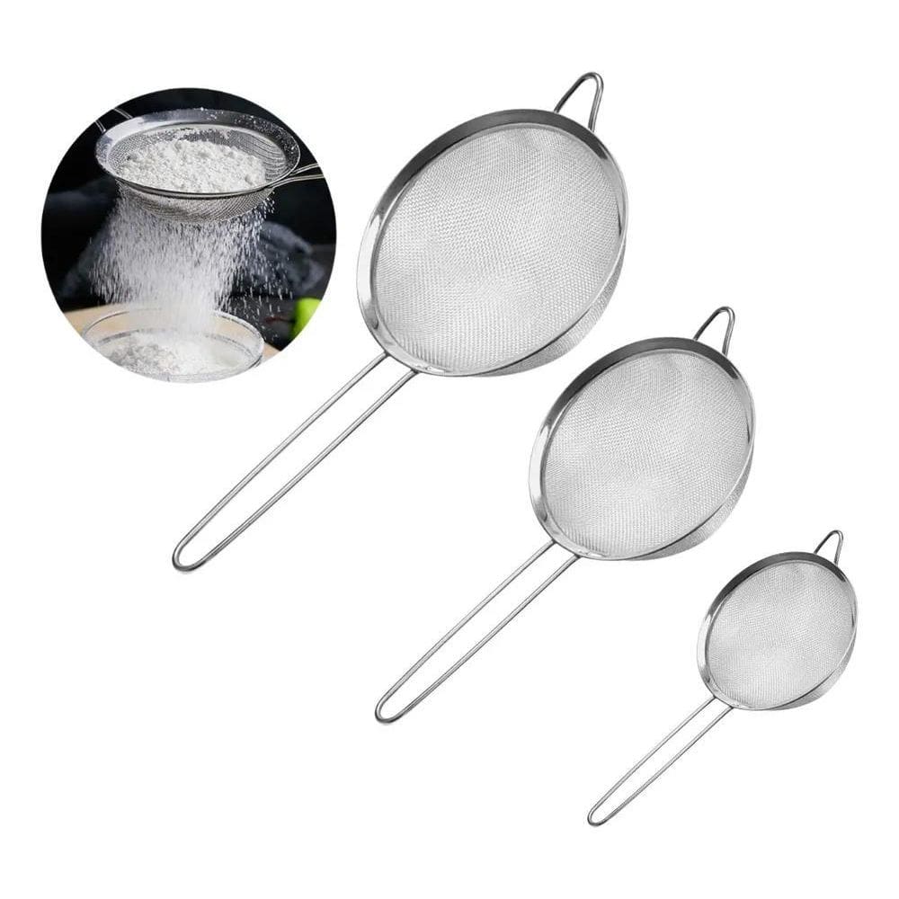 Kit 03 Peneira Coador Manual Em Aço Inox Cozinha 12-16-20Cm