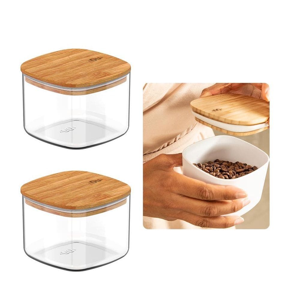 Kit 2 Potes Hermético Para Mantimentos Tampa Bambu 0,45L