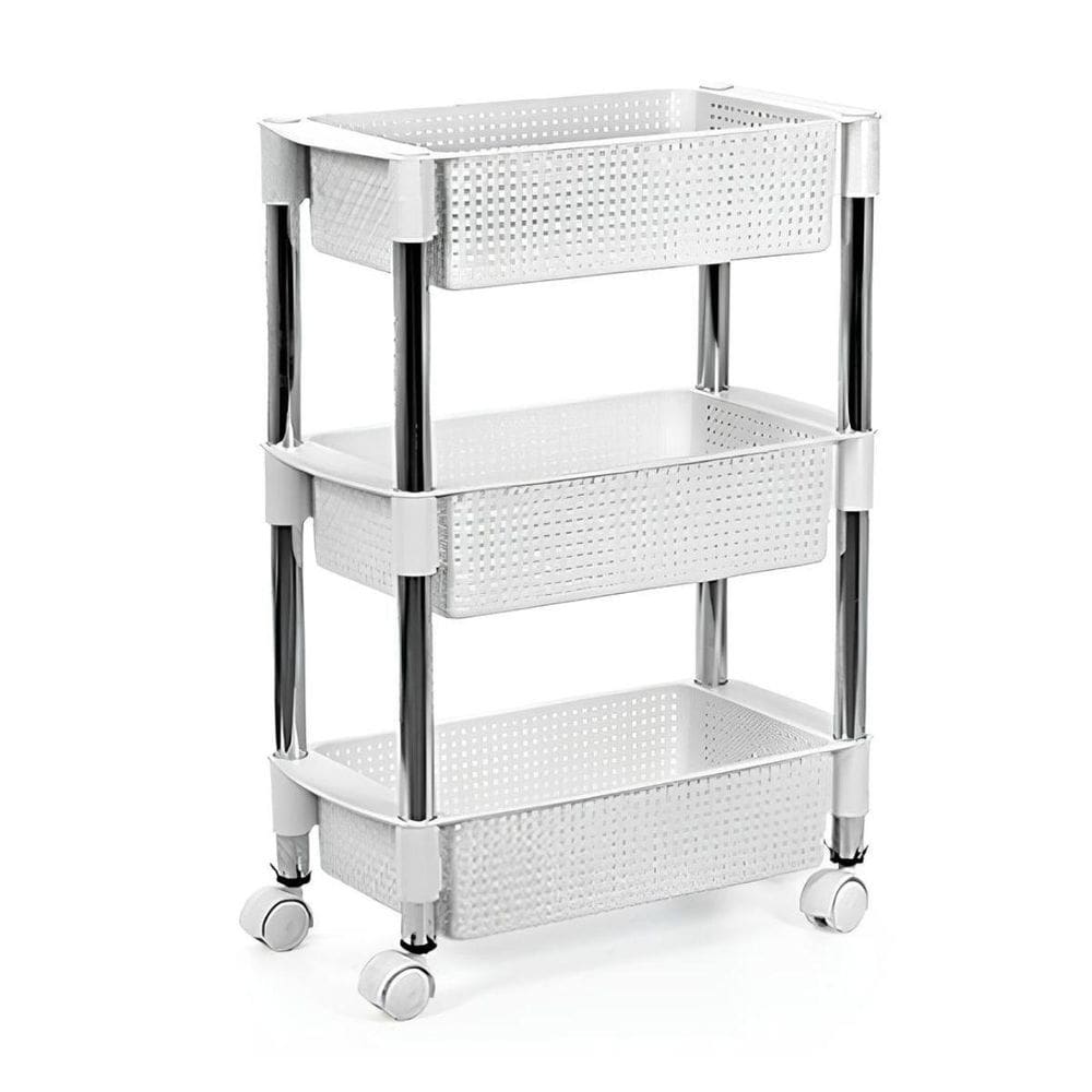 Fruteira Retangular Tripla Em Rattan Branca