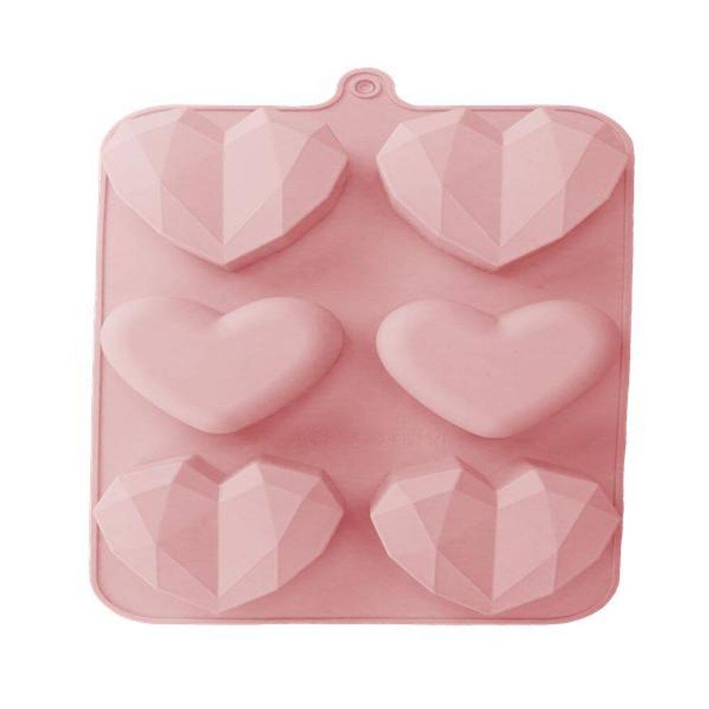 Forma Silicone Coração Lapidado Diamante Liso 6 Cavidades