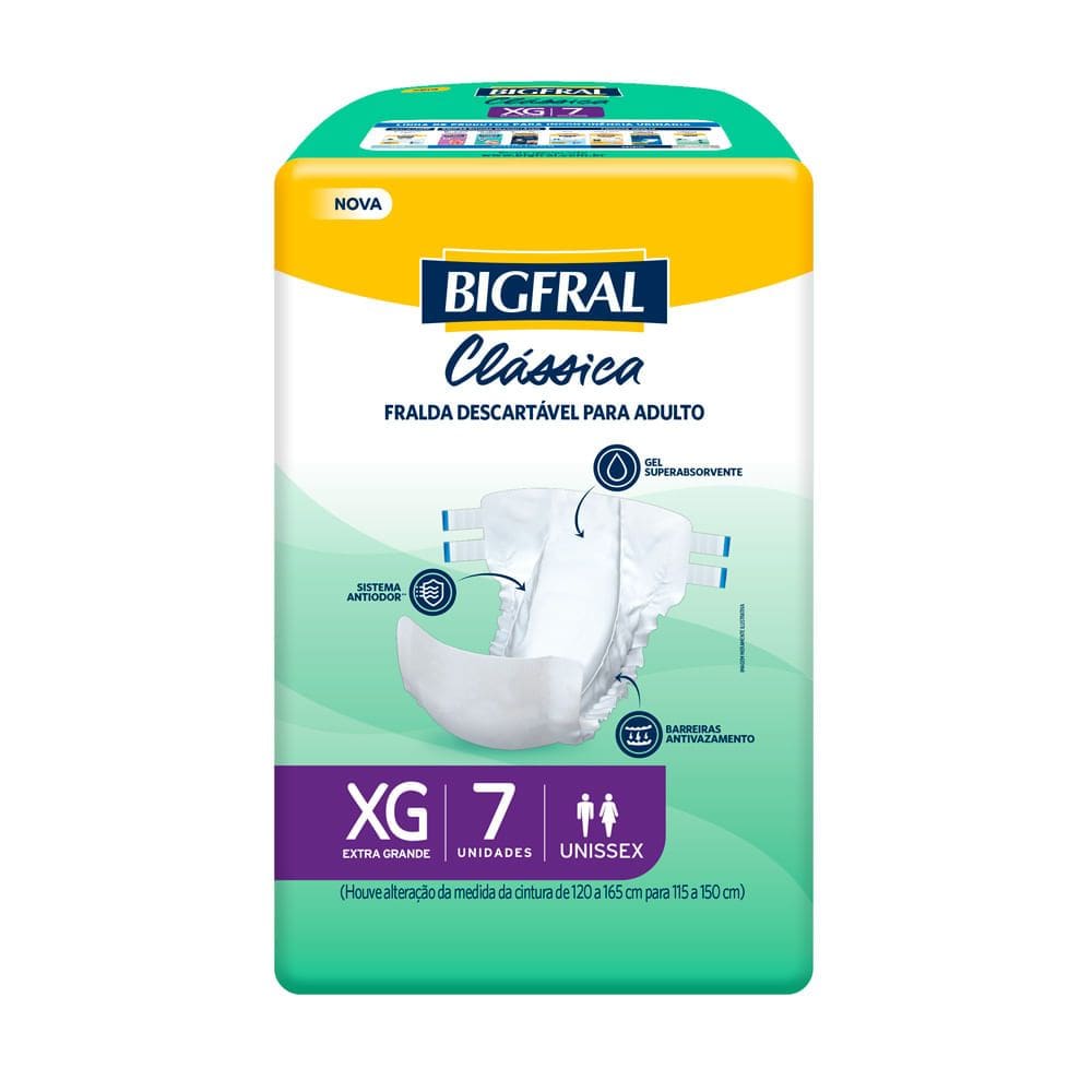 Fralda Bigfral Clássica Tamanho XG com 7 Unidades