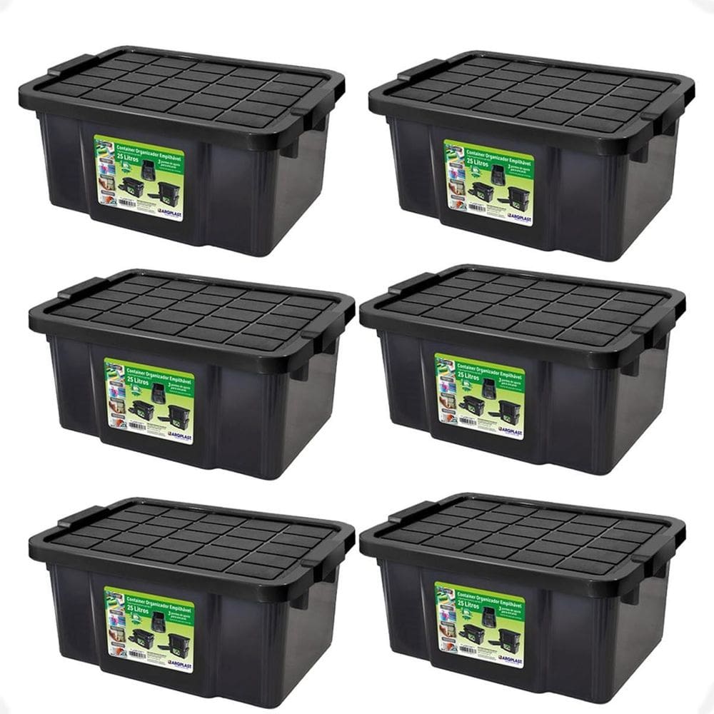 Kit 4 Caixas Organizadora Multiuso Preta 25L Empilhável