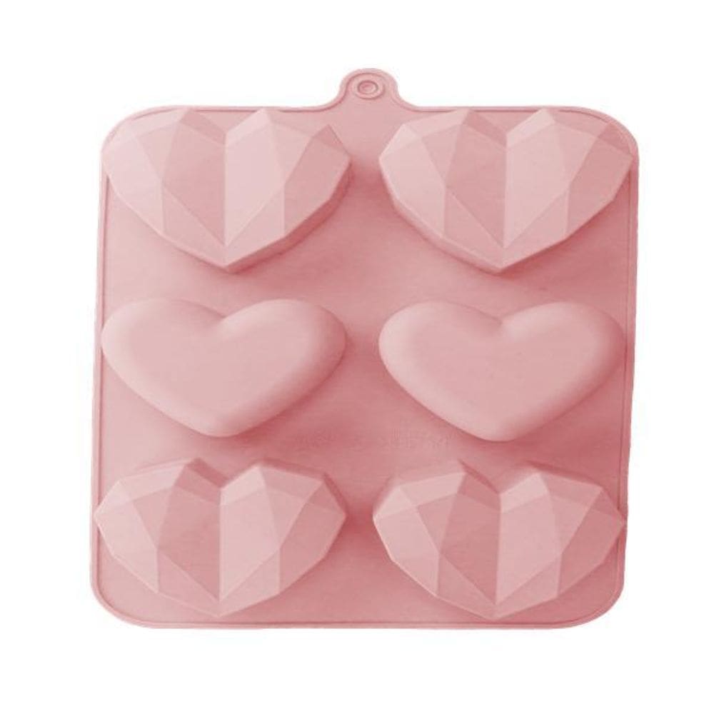 Forma Silicone Coração Lapidado Diamante Liso 6 Cavidades