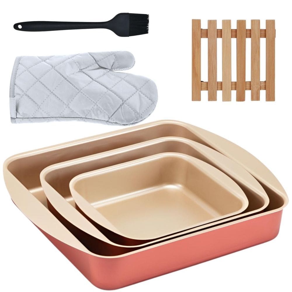 Assadeira 03 Pçs + Descanso Panela + Luva + Pincel +Espátula