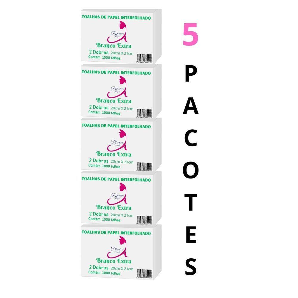 5 Pacotes Papel Toalha Interfolha 2 Dobras 20X21 5000 Folhas