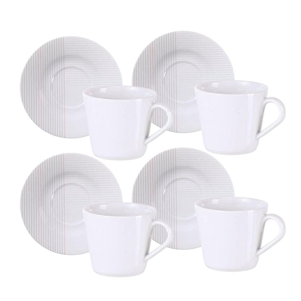 Jogo Xícaras De Chá Café Com Pires 4 Pçs 70Ml Grid Porcelana