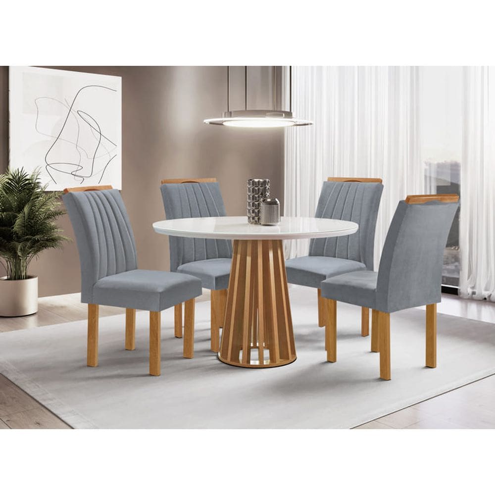 Sala de Jantar 4 Cadeiras c Vidro 1,0m - Dublin - Sky Móveis