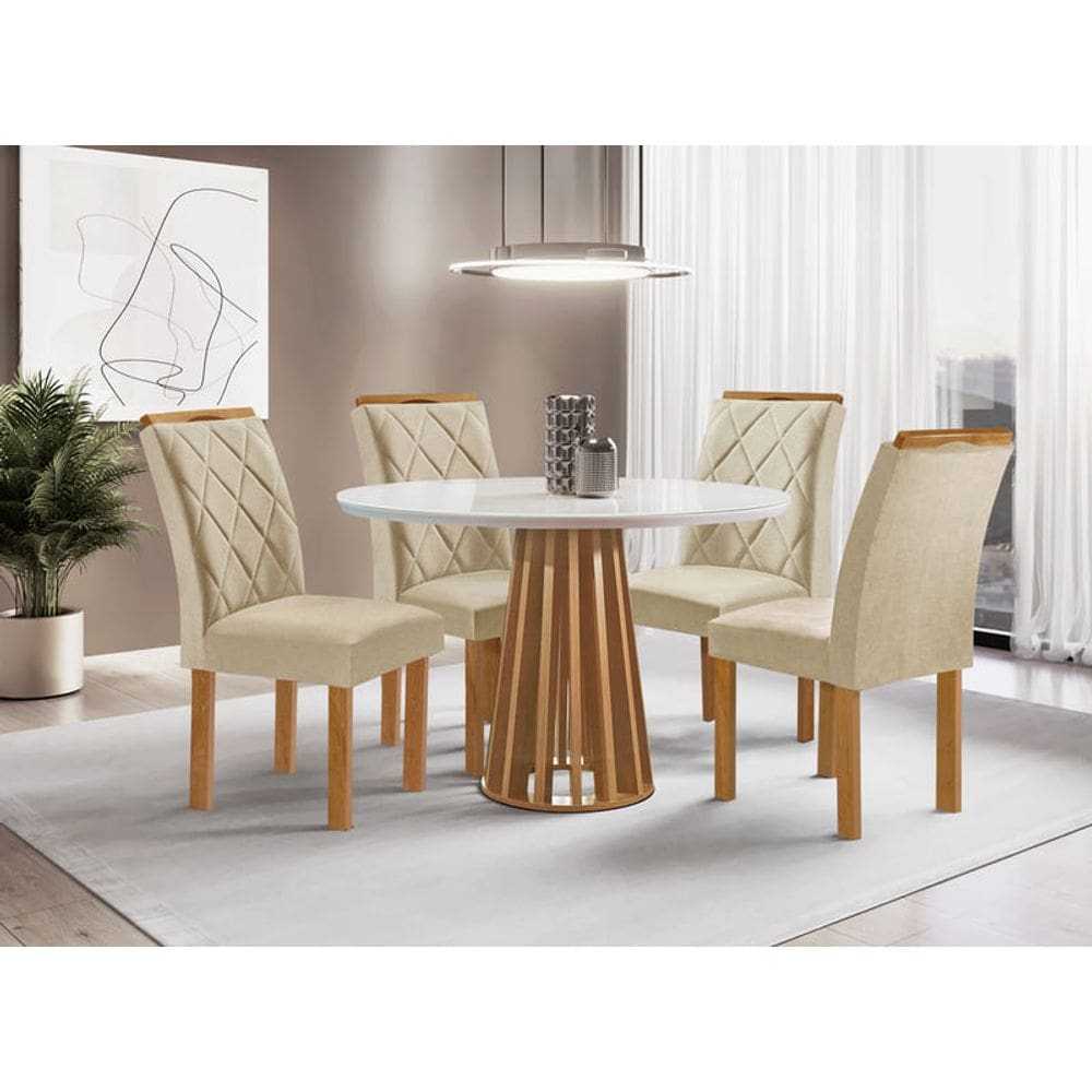 Sala de Jantar 4 Cadeiras c Vidro 1,0m - Dublin - Sky Móveis