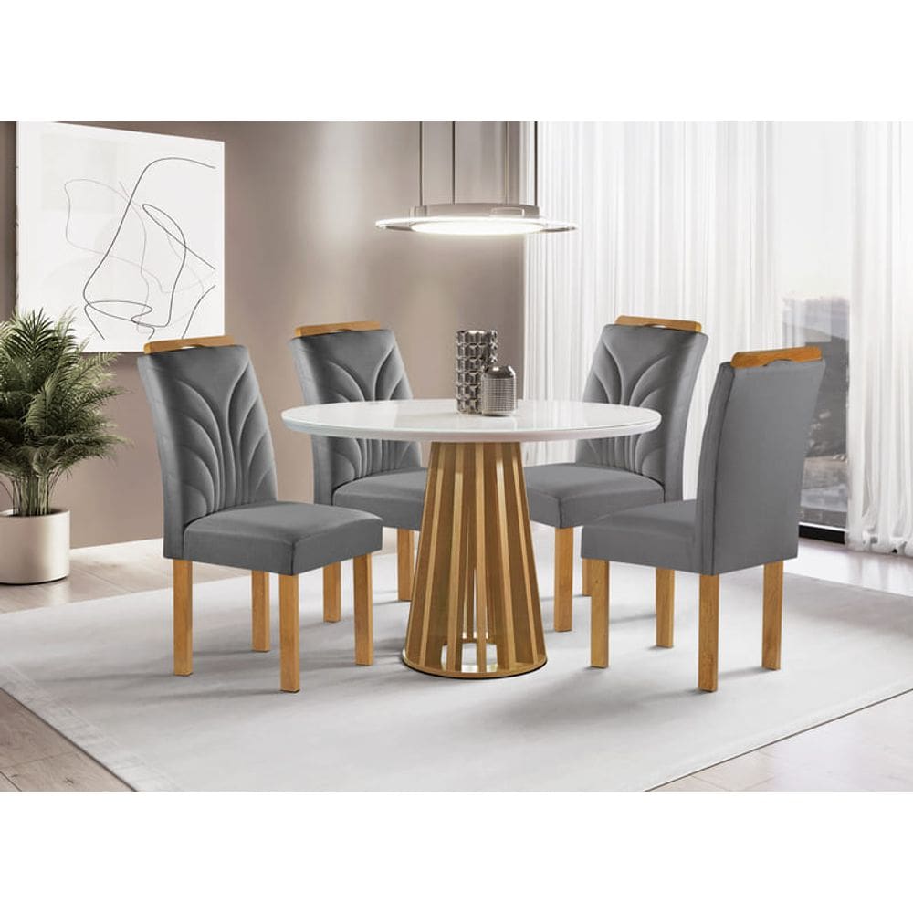 Sala de Jantar 4 Cadeiras c Vidro 1,0m - Dublin - Sky Móveis