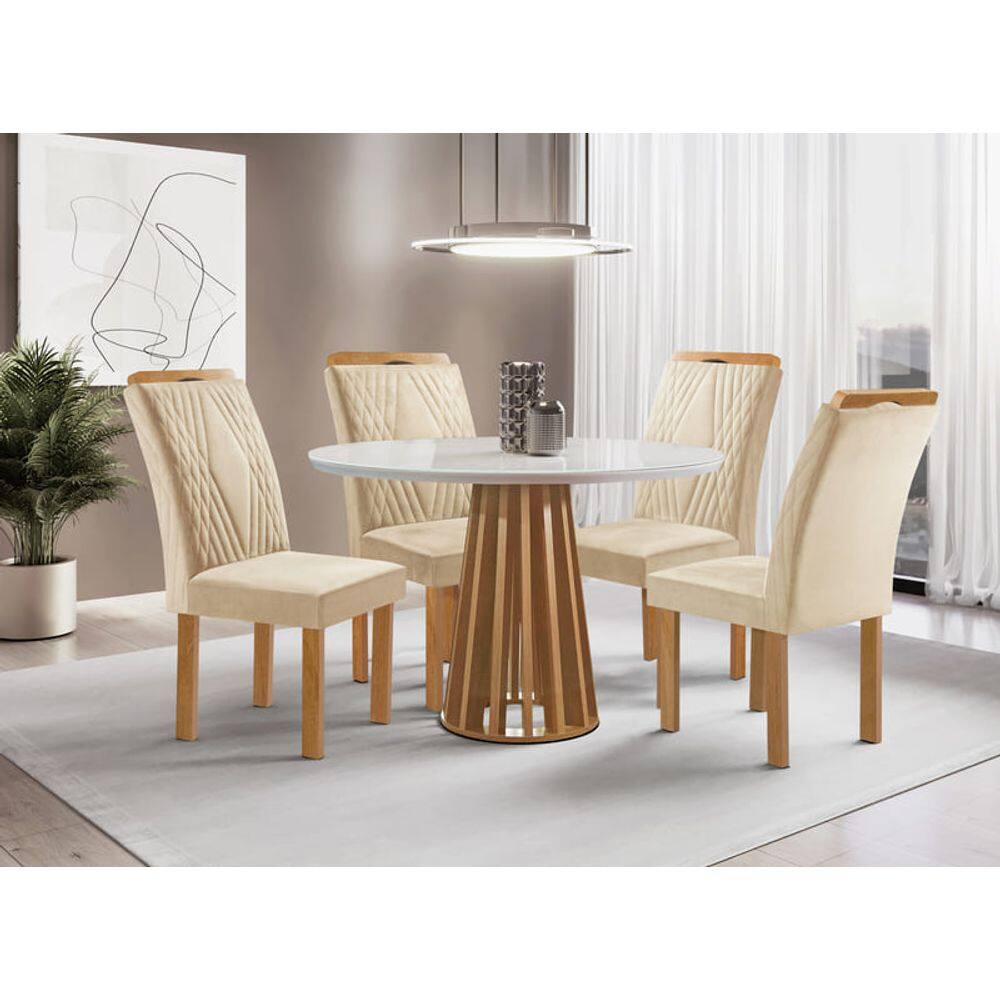 Sala de Jantar 4 Cadeiras c Vidro 1,0m - Dublin - Sky Móveis