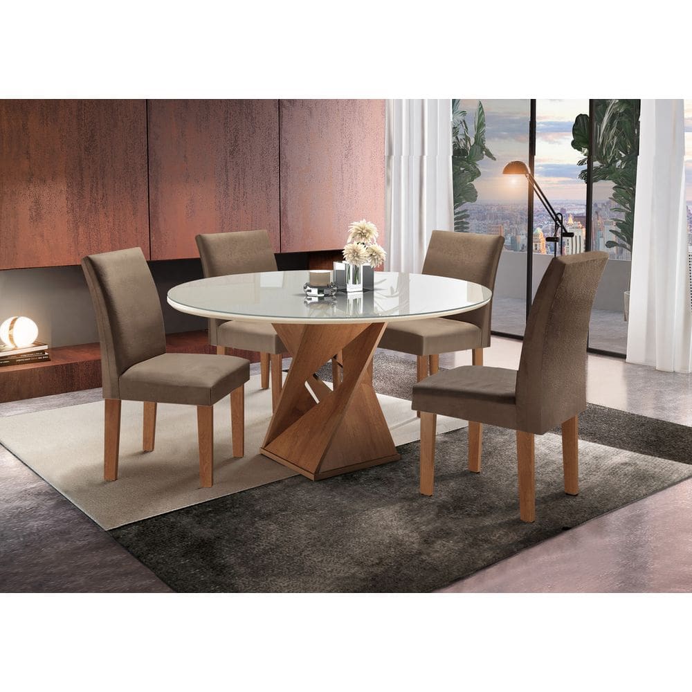 Sala de Jantar 4 Cadeiras Vidro 1,0m - Detroit - Sky Móveis