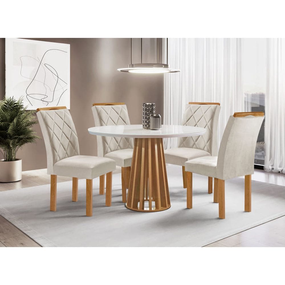 Sala de Jantar 4 Cadeiras c Vidro 1,0m - Dublin - Sky Móveis