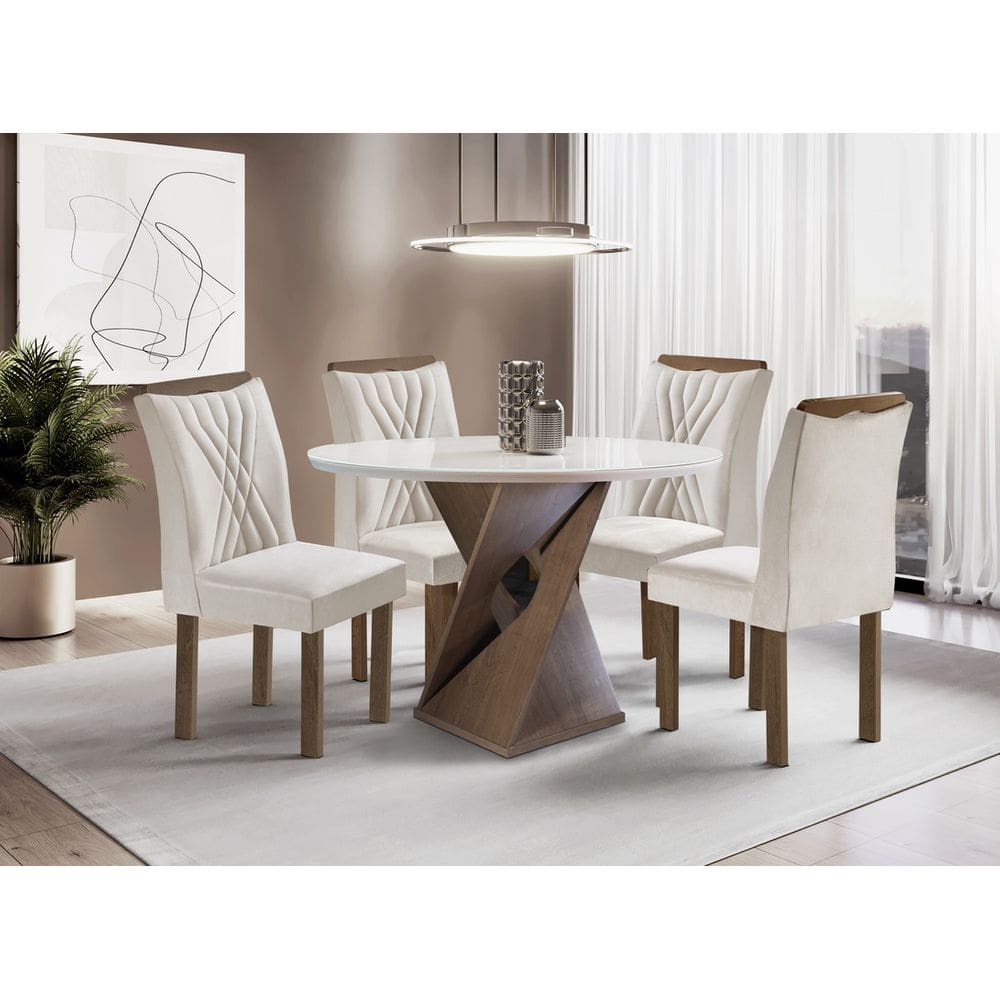 Sala de Jantar 4 Cadeiras Vidro 1,0m - Detroit - Sky Móveis