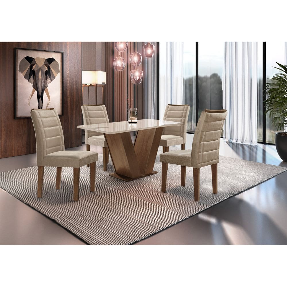 Sala de Jantar 4 Cad Vidro 1,2x0,8m - Paris - Sky Móveis