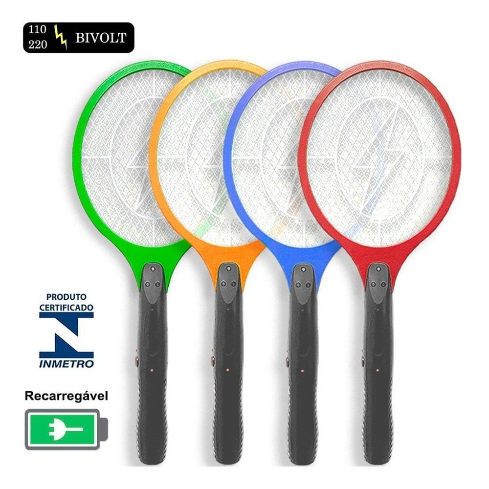 Raquete Elétrica Recarregável Bivolt Insetos E Mosquitos