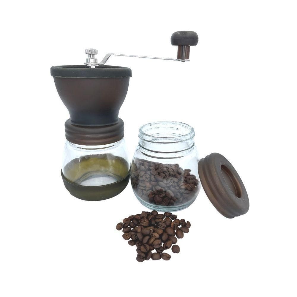 Moedor De Café Manual Vidro E Inox Marrom Com Regulagem