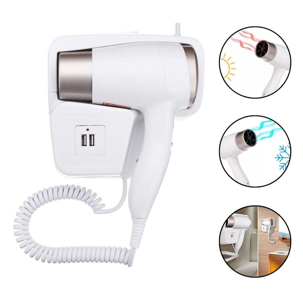 Secador Cabelo Parede Banheiro Hotel Doméstico 110V C/Usb