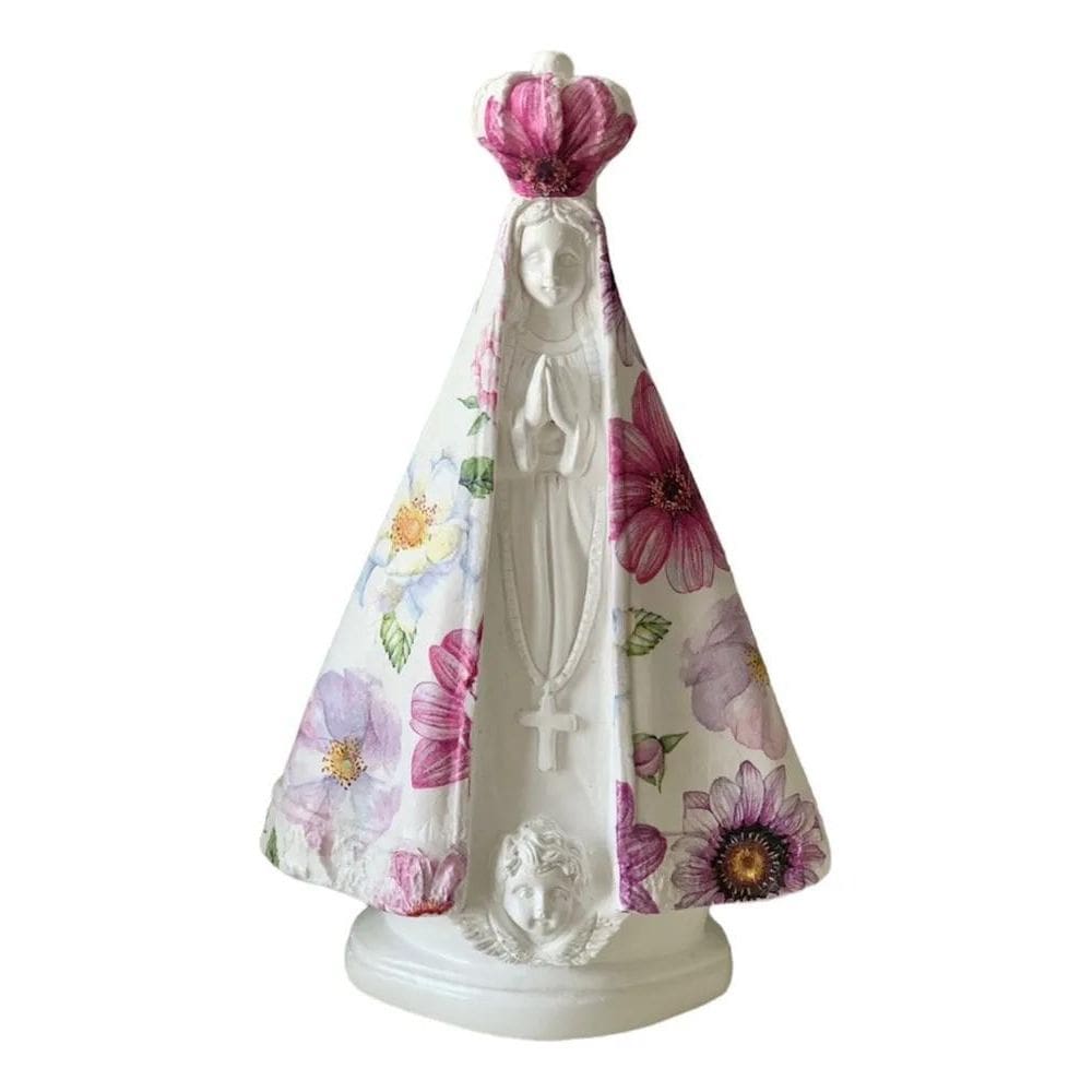 3X Nossa Senhora Aparecida 25 Cm Manto De Flor Lilás Rosa Ge