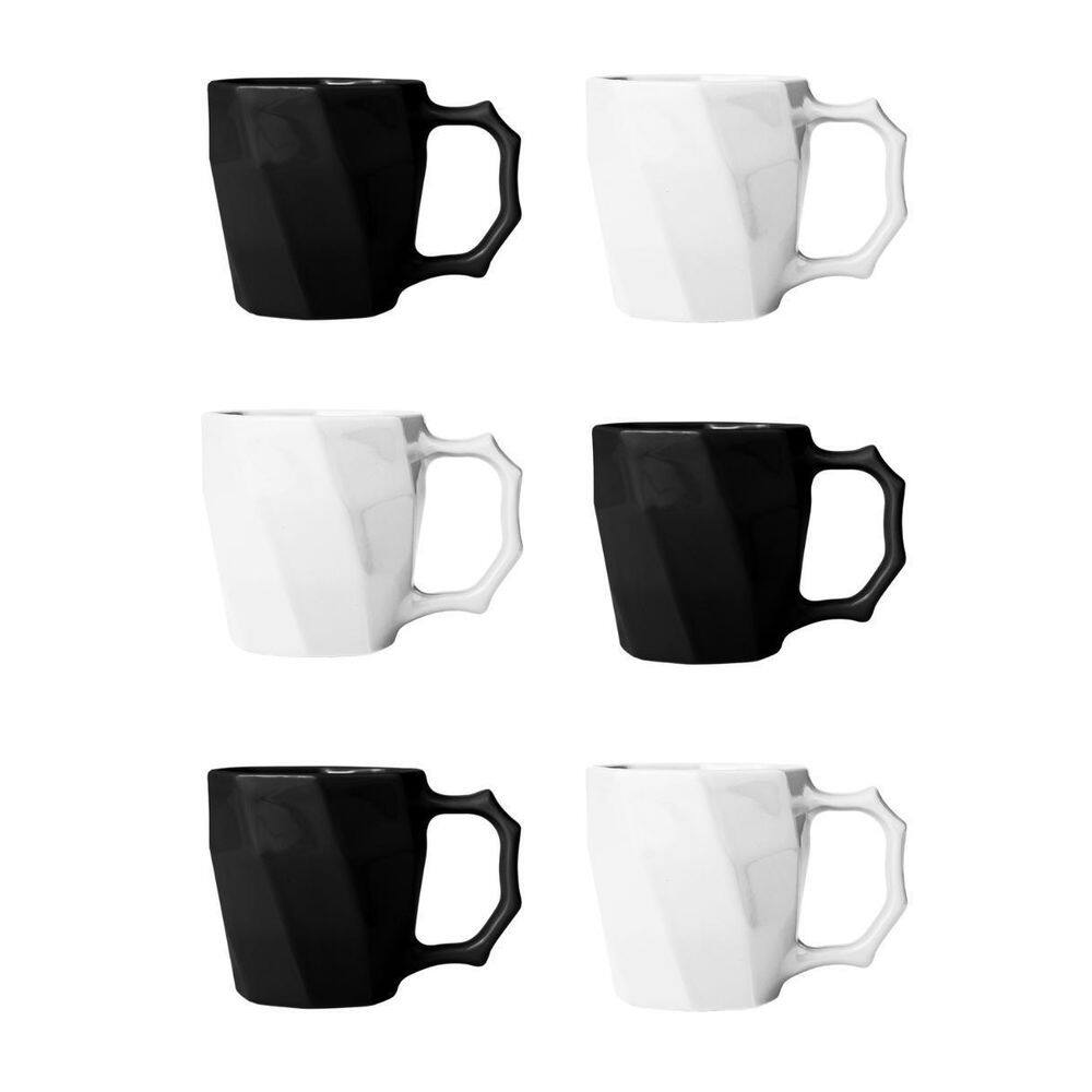 Kit Canecas Cerâmica Xícara Café Leite Kit 6 Un Preto Branco