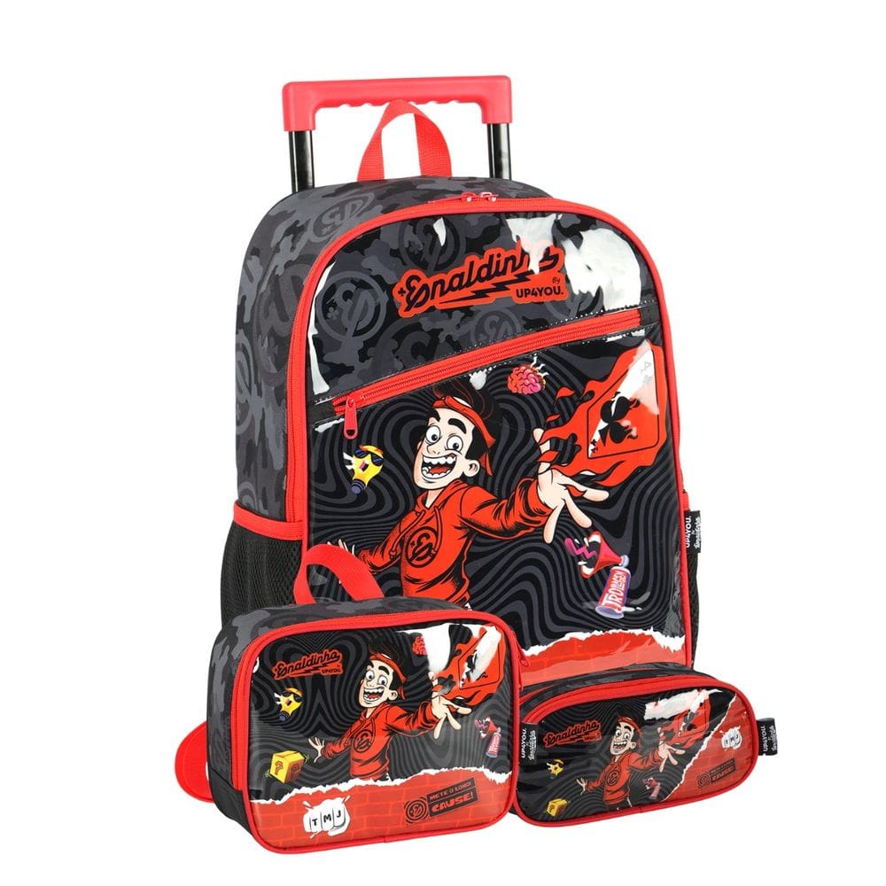 Mochila de Rodas Enaldinho Youtuber Lancheira e Estojo Duplo
