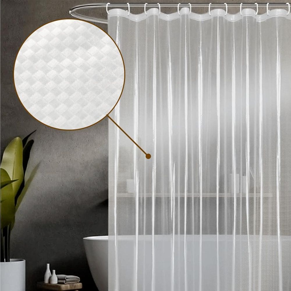 2 Cortina Box Banheiro 3D Antimofo Ganchos 180X180 Pev M01