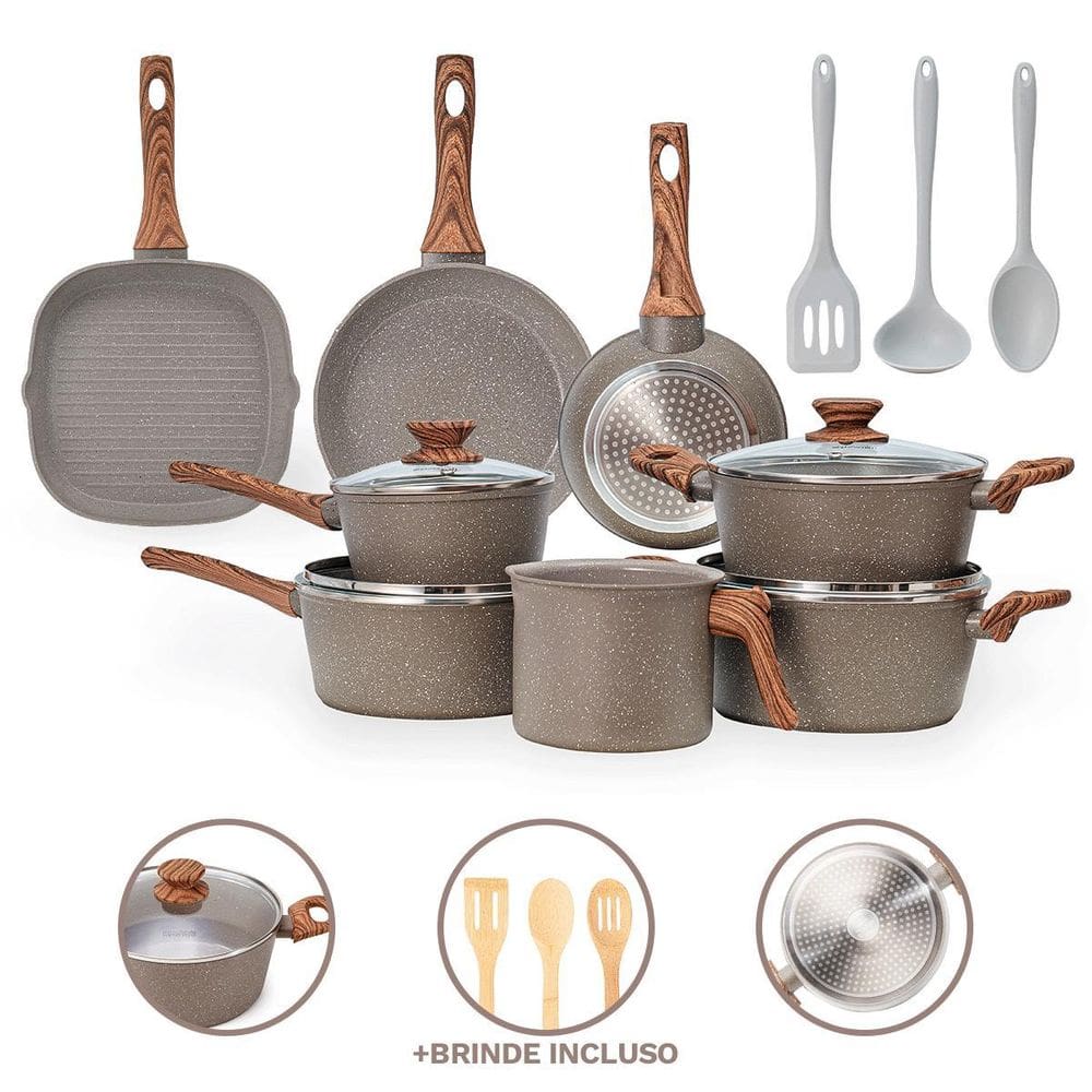 Jogo De Panelas Completo 11 Pç 4Mm Cerâmico Indução -Grafito