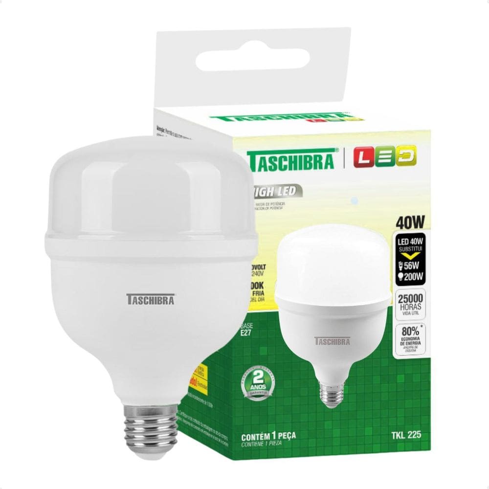 6 Lâmpadas High Led Tkl 40W Taschibra E27 3000K Quente