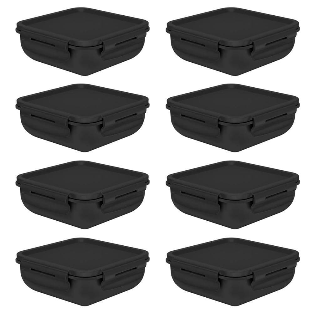 8X Pote Marmita Com Divisória Hermética Ou Marmitou Preta