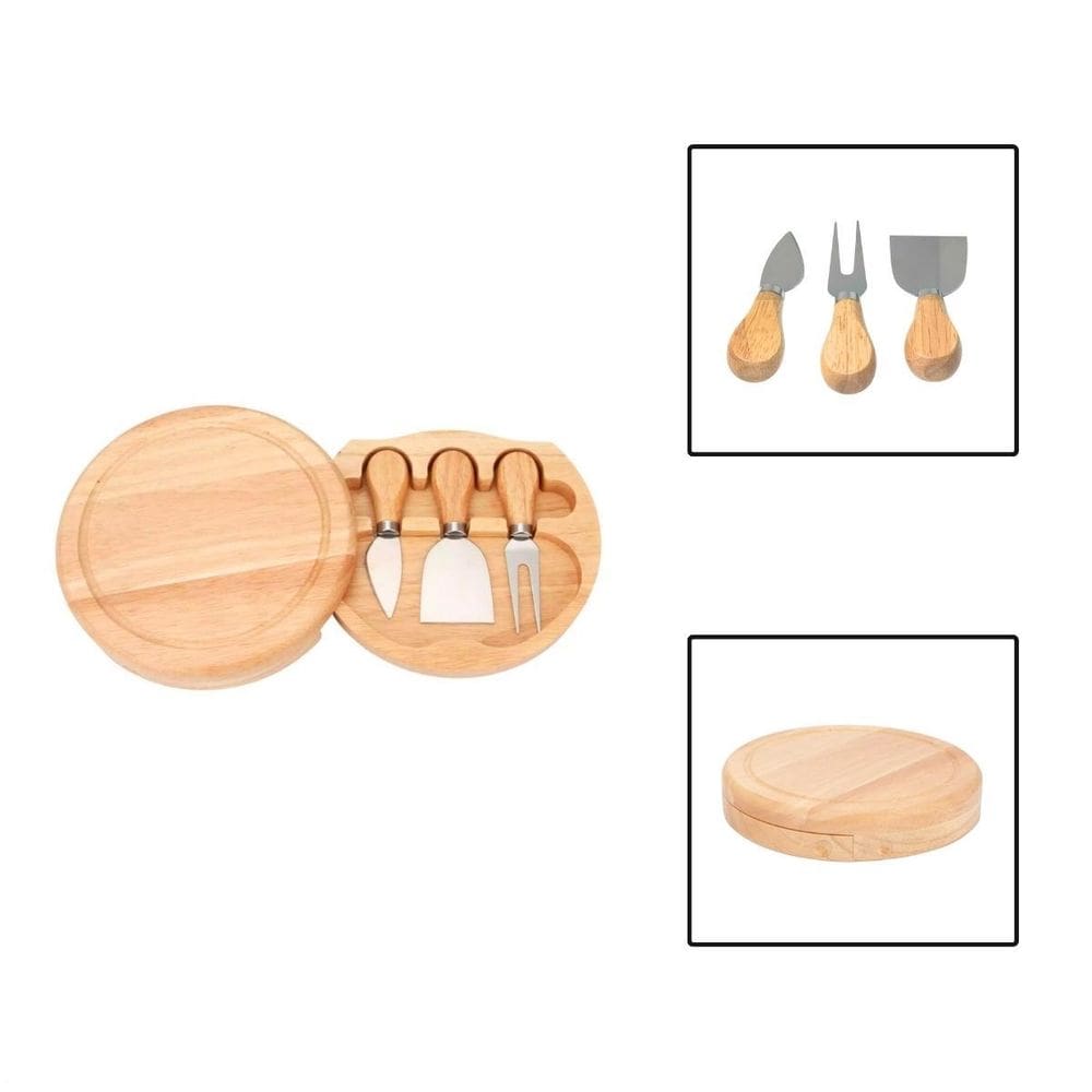 Jogo Utensílios Para Queijo 3 Peças Com Suporte Tábua