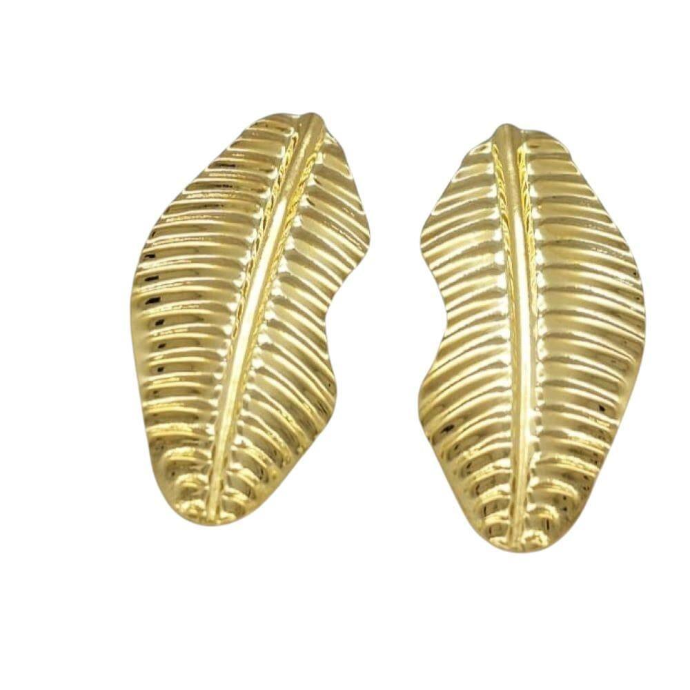 Brinco Folha Orgânico Folheado A Ouro Semijoia Lizzy Fatin