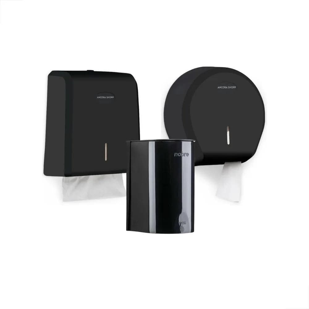 3X Kit Suporte Papel Toalha Saboneteira Higiênico Preto Nobr