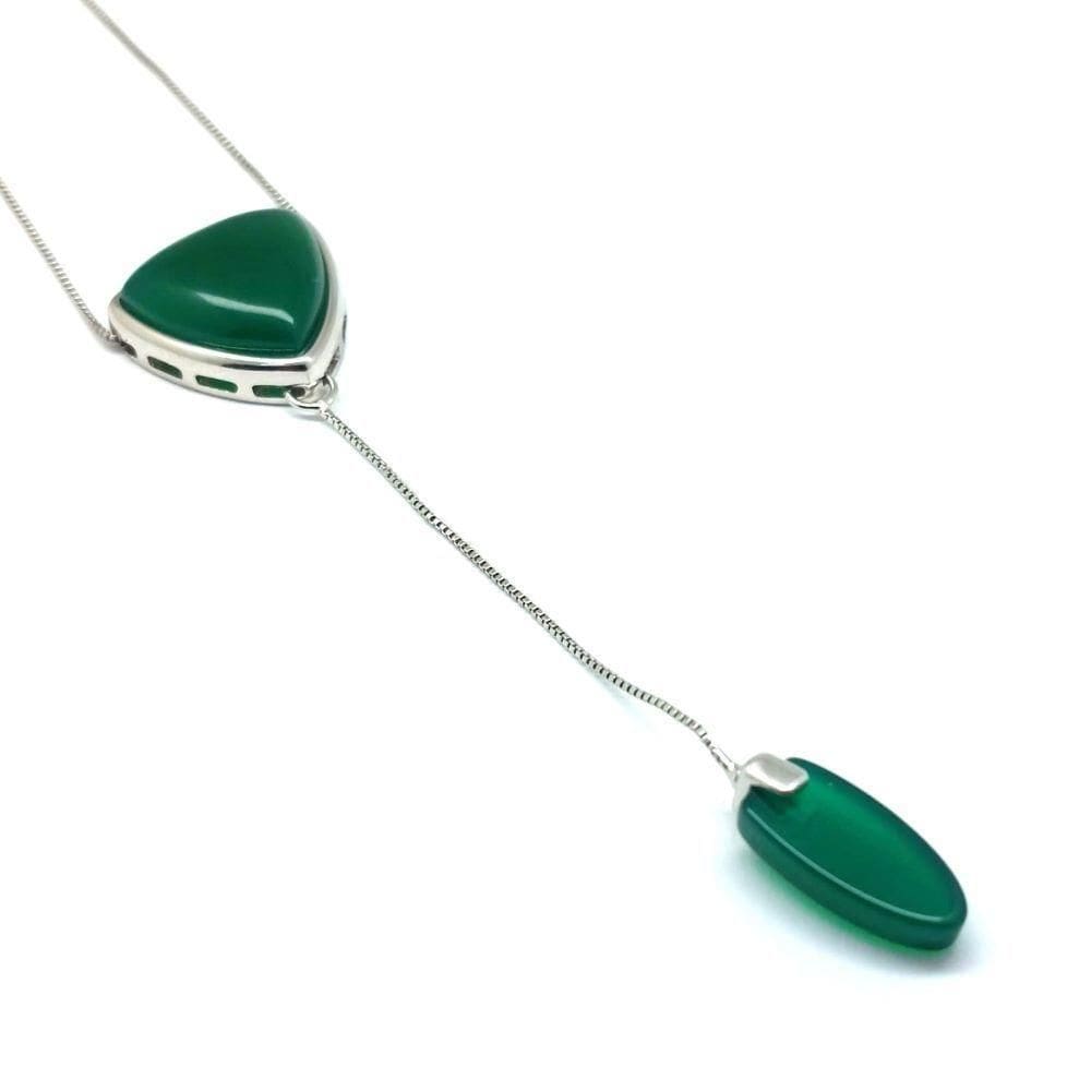 Colar Pingete Duplo Agata Verde Ródio Branco Lizzy Fatin