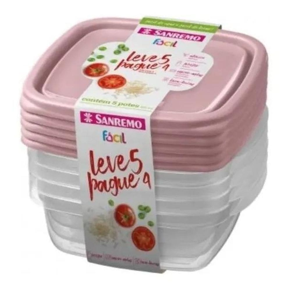 2X Jogo De Pote Plastico Sanremo 530Ml Tampa Rosa