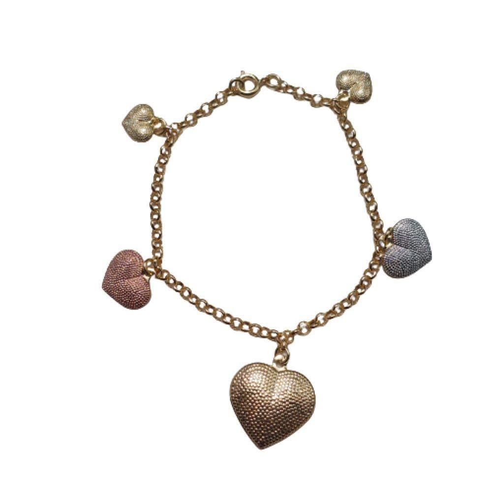 Pulseira De Coração Dourado 3 Ouros Semijoia Lizzy Fatin