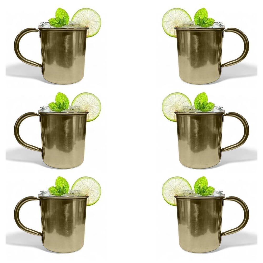 Kit 6 Canecas Moscow Mule Lisa Drink Aço Inox Premium 420Ml