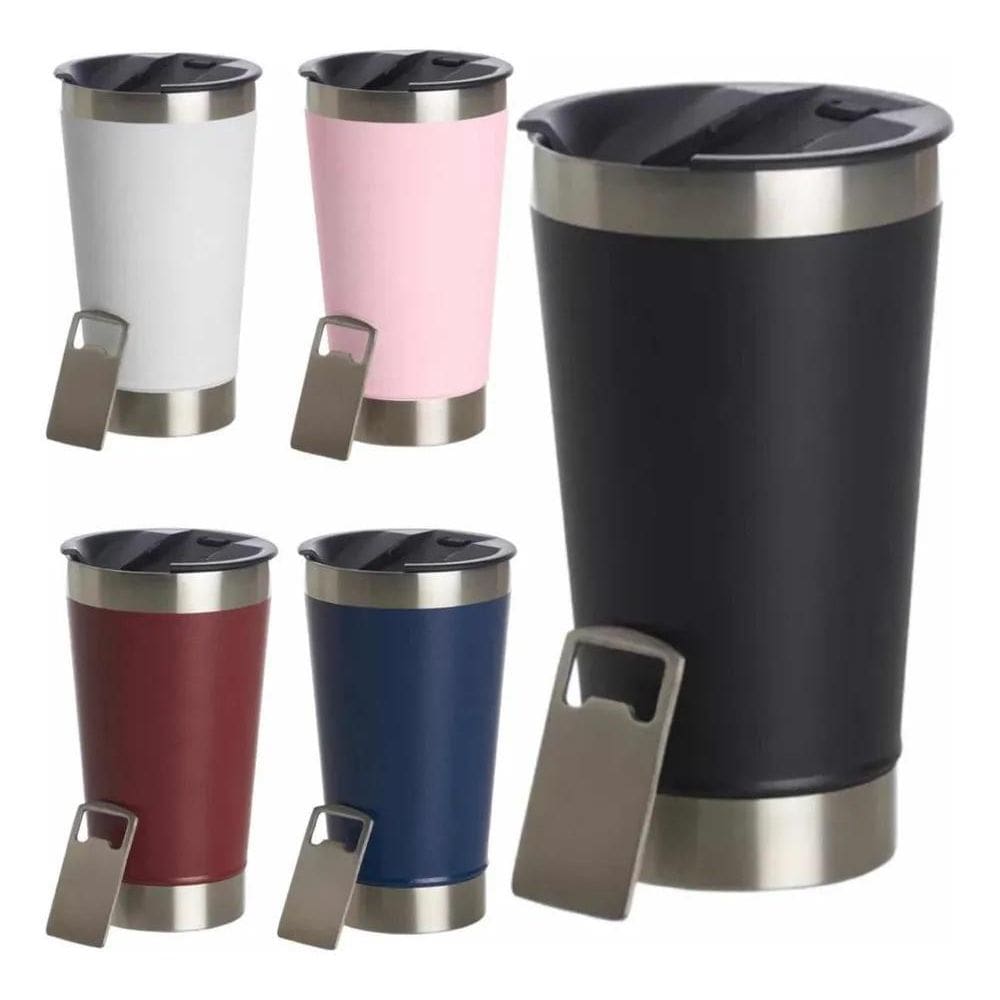 10X Copo Térmico Cerveja Aço Inox Com Abridor 473Ml Cor Rosa
